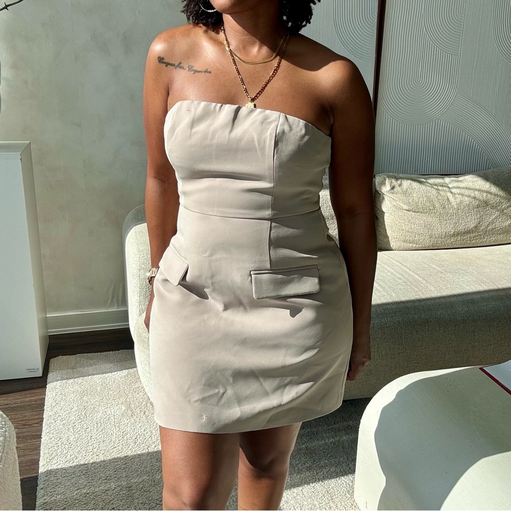 Commense Strapless khaki Dress M
